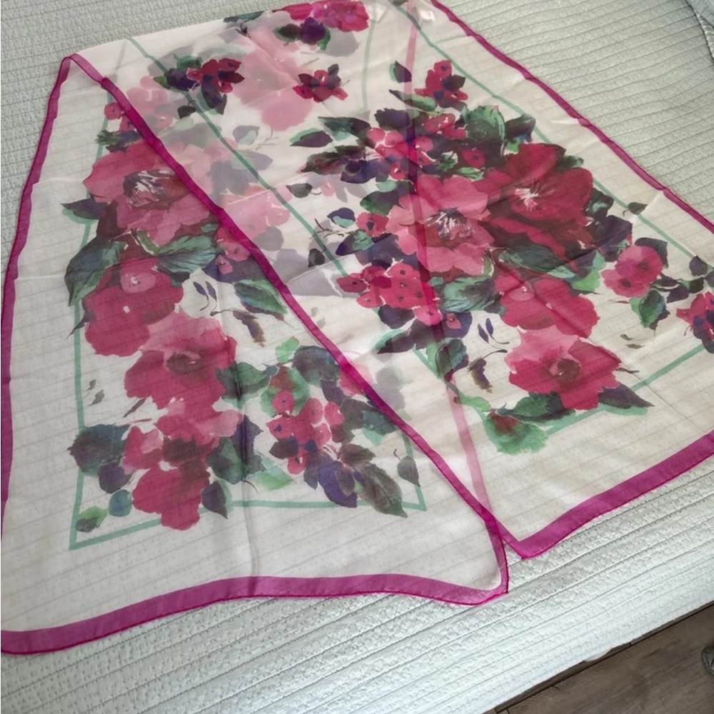St John Pink Floral Silk Scarf NWT